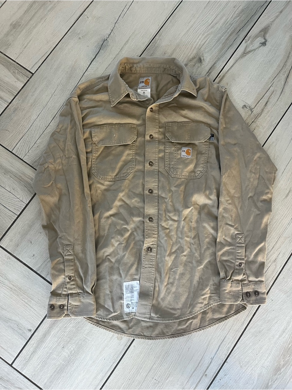 Carhartt Men's Tan Flame Resistant Thick Flannel Size Medium